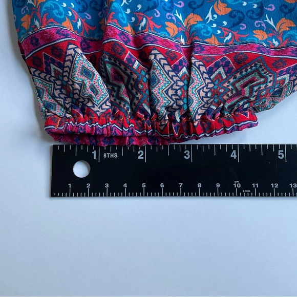 Tolani 100% Silk Top XS Multicolor Popover Peasant Tunic Tie Front Boho Flowy - Picture 6 of 9